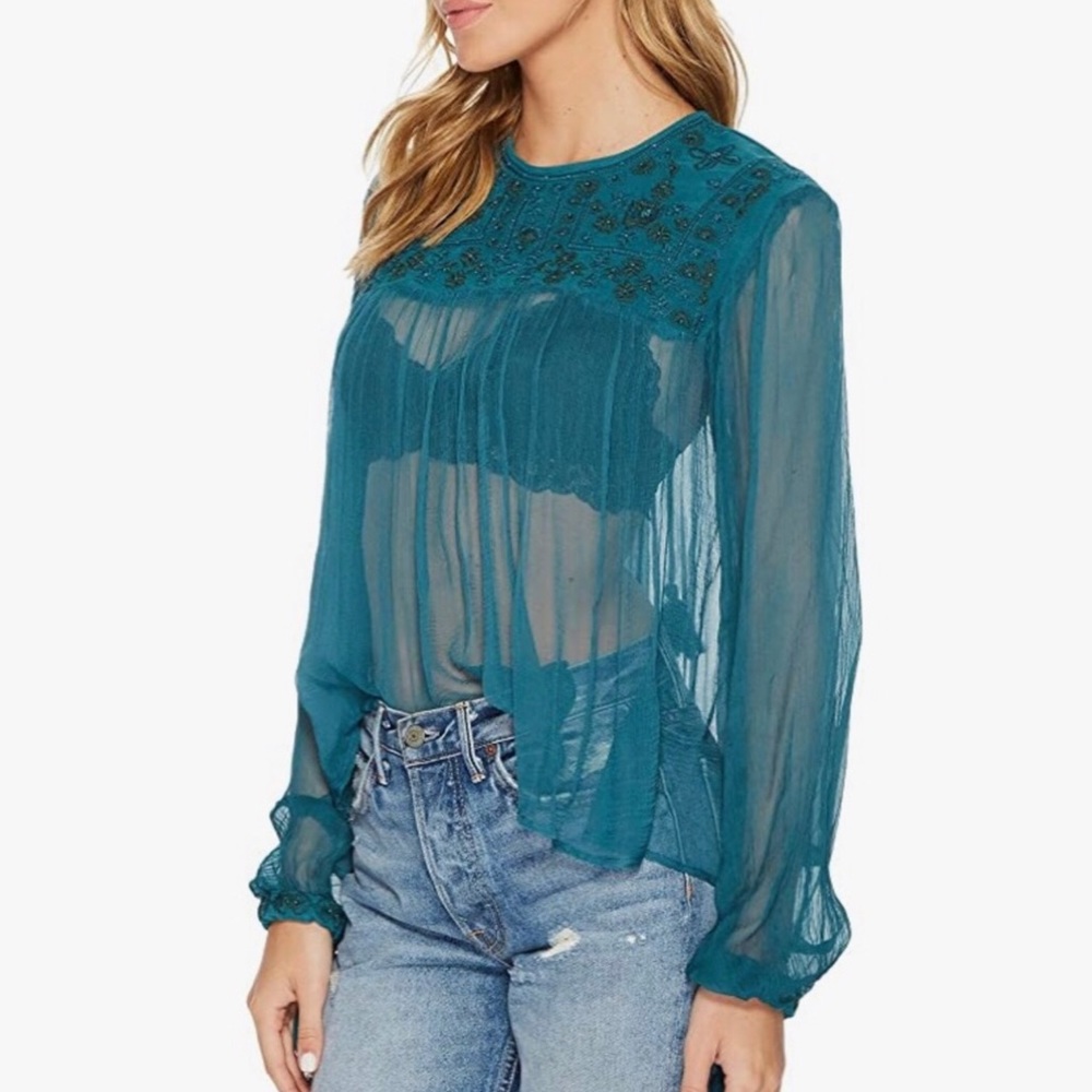 Free People Retro femme tassel blouse, Turquoise | Sz XS